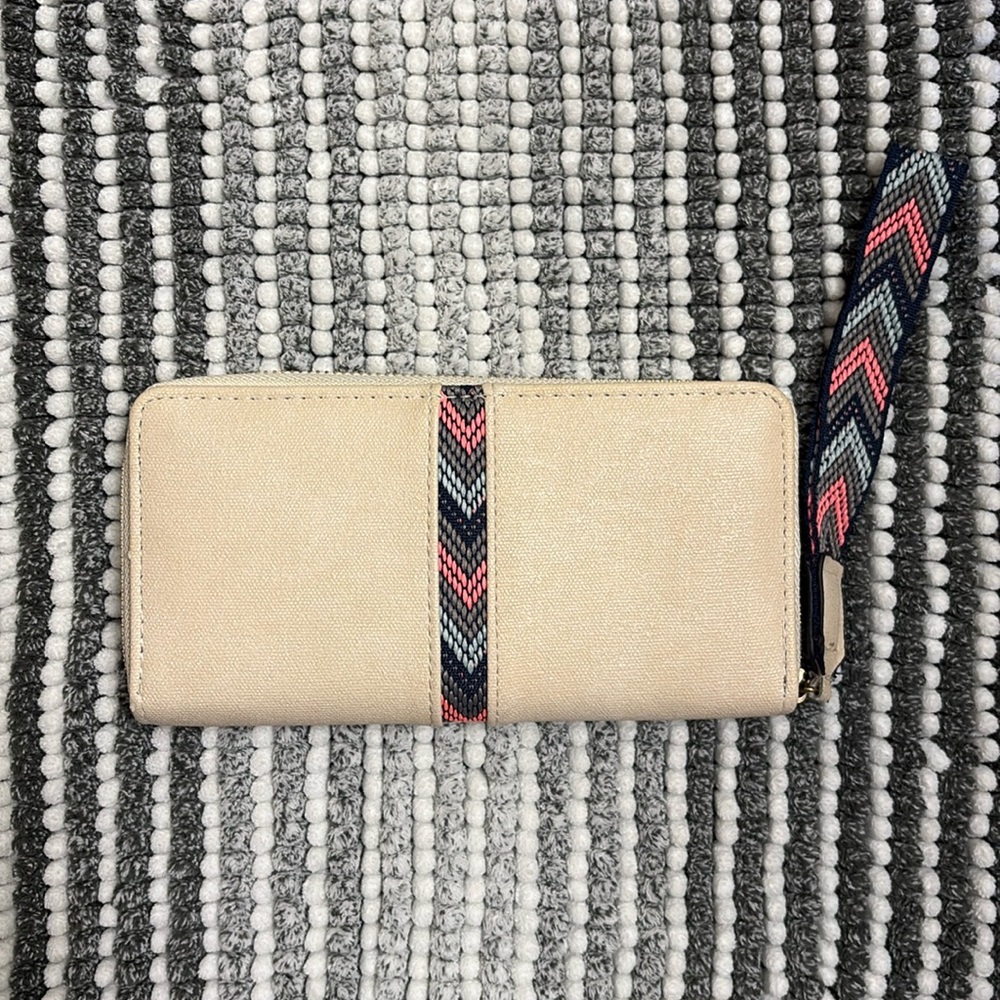 Chevron Detail Zippered Wallet with Wrist Strap
